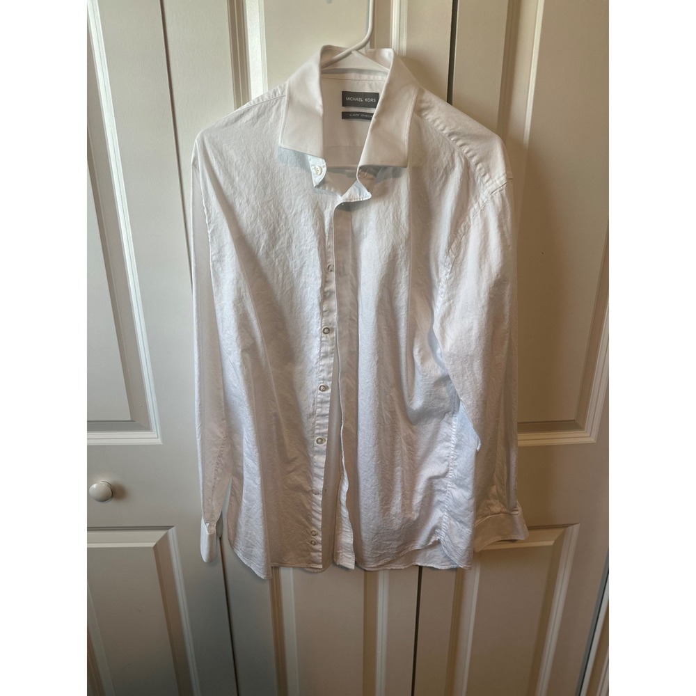Michael Kors Slim Fit Stretch Dress Shirt White Long Sleeve 16 32/33‎